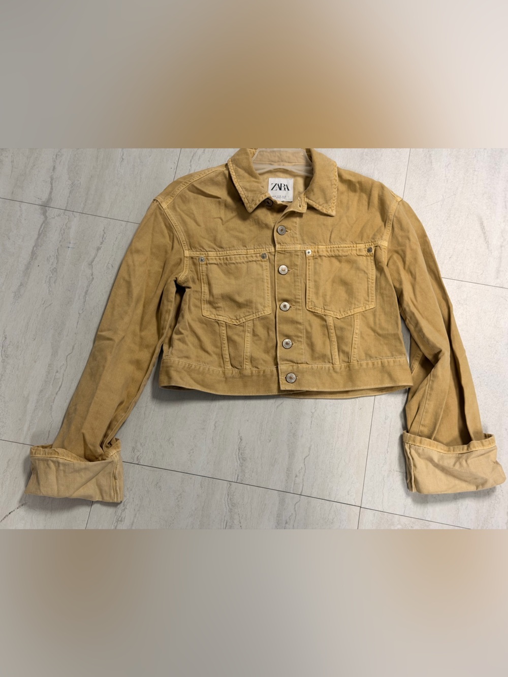 ZARA womens Tan Cotton Shirt Jacket